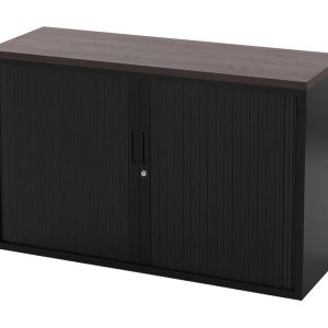 STOR roldeurkast 120×43×75 cm zwart met topblad donker sepia
