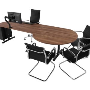 TUBE bureau met vergaderstuk 260×80–Ø120 cm cognac walnoten zwart