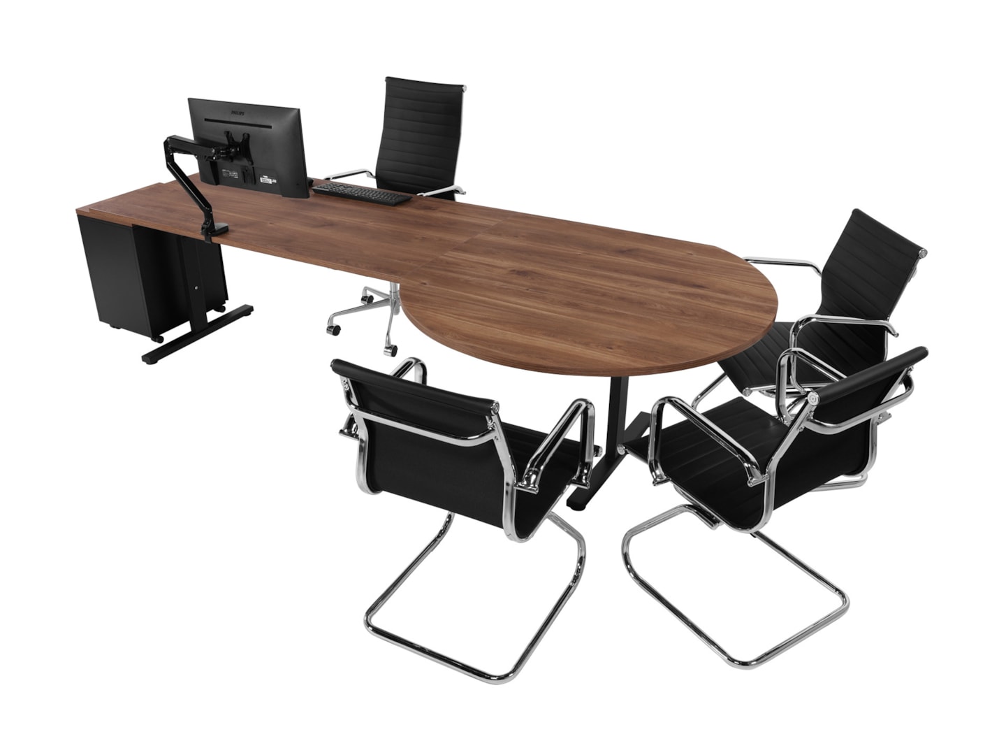 TUBE bureau met vergaderstuk 200×80–Ø120 cm cognac walnoten zwart