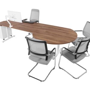 TUBE bureau met vergaderstuk 280×80–Ø120 cm cognac walnoten wit