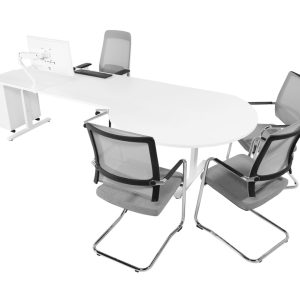 TUBE bureau met vergaderstuk 260×80–Ø120 cm volledig wit