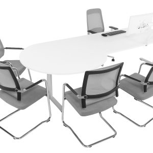 TUBE bureau met vergaderstuk 280×80–Ø120 cm wit zilvergrijs