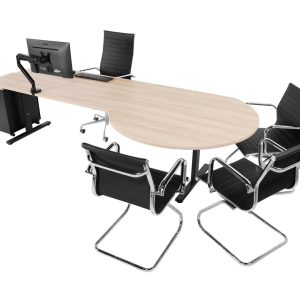 TUBE bureau met vergaderstuk 200×80–Ø120 cm scandinavisch eiken zwart