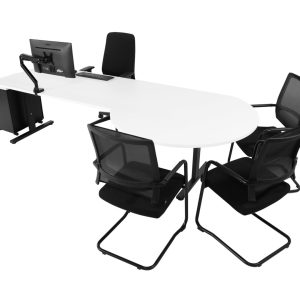 TUBE bureau met vergaderstuk 320×80–Ø120 cm wit zwart