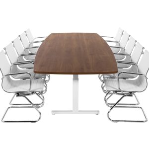 TUBE vergadertafel 320×120 cm cognac walnoten wit