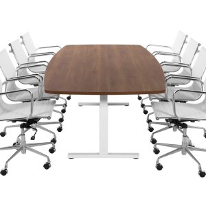 TUBE vergadertafel 260×120 cm cognac walnoten wit