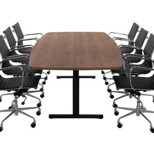 TUBE vergadertafel 260×120 cm cognac walnoten zwart