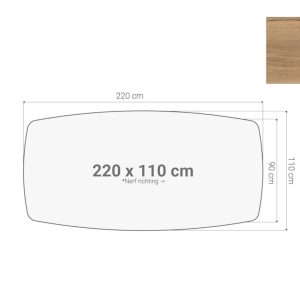 Los bootvormig vergadertafelblad 220×110 cm eiken