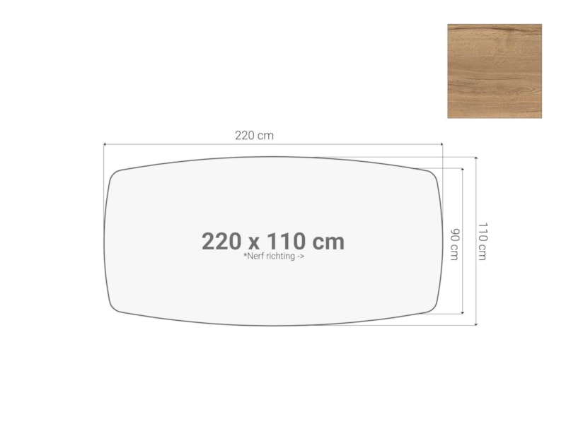 Los bootvormig vergadertafelblad 220×110 cm eiken