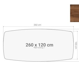 Los bootvormig vergadertafelblad 260×120 cm cognac walnoten