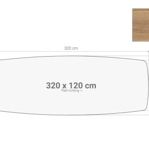Los bootvormig vergadertafelblad 320×120 cm eiken