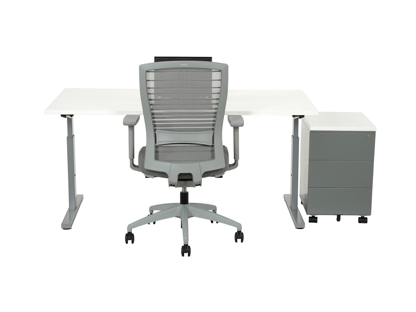 TUBE instelbaar bureau 200×100 cm wit zilvergrijs - Afbeelding 2