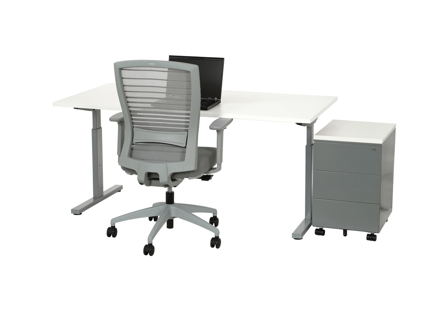 TUBE instelbaar bureau 200×80 cm wit zilvergrijs