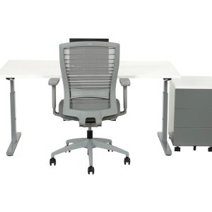 TUBE instelbaar bureau 160×80 cm wit zilvergrijs - Afbeelding 2