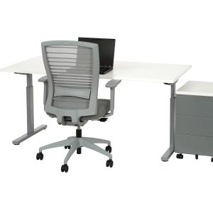 TUBE instelbaar bureau 160×80 cm wit zilvergrijs