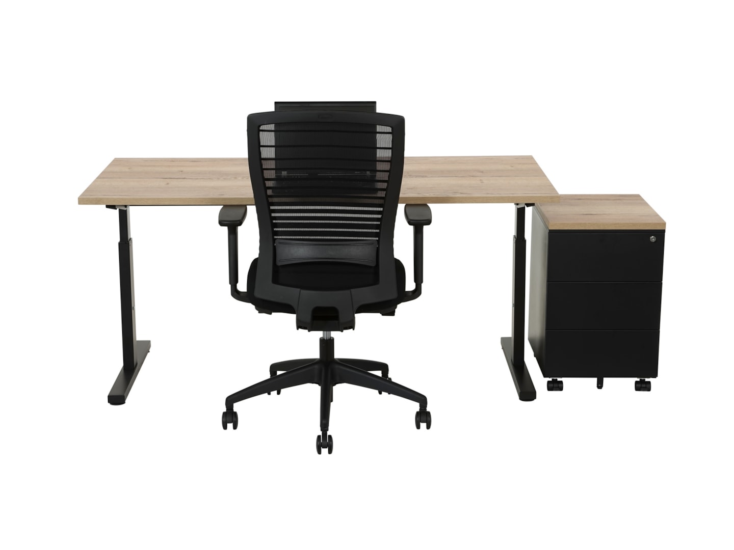 TUBE instelbaar bureau 160×80 cm eiken zwart