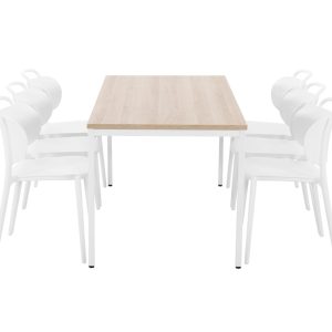 PRIME kantinetafel 120 bij 80 cm Scandinavisch eiken met wit frame, stoelen ter illustratie