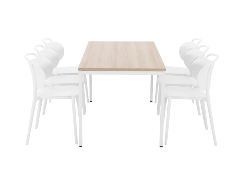 PRIME kantinetafel 120 bij 80 cm Scandinavisch eiken met wit frame, stoelen ter illustratie