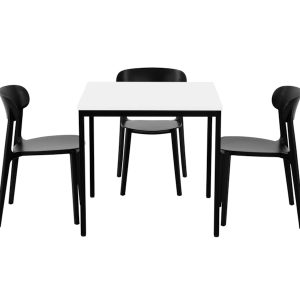 PRIME kantinetafel 80 bij 80 cm met wit blad en zwart frame, stoelen niet inbegrepen