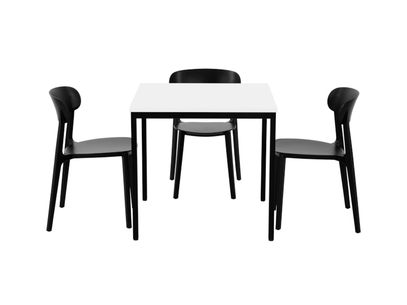 PRIME kantinetafel 80 bij 80 cm met wit blad en zwart frame, stoelen niet inbegrepen