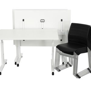 TUBE witte klaptafel 160x80 cm met wit frame; afgebeelde stoelen niet inbegrepen