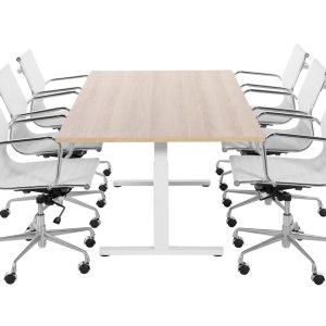 TUBE vergadertafel 200x100 cm Scandinavisch eiken met wit frame, exclusief stoelen
