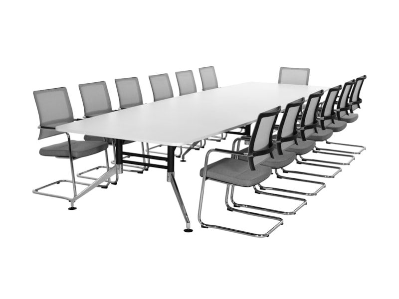 SIGN bootvormige vergadertafel 440x140 cm wit zwart chroom - Afbeelding 2