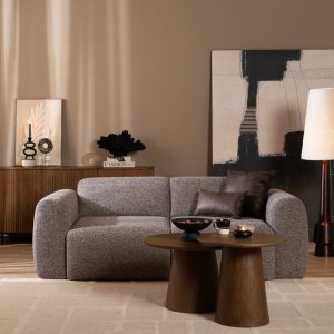 2,5-zitsbank Maine in bruin-grijze bouclé, sfeer- en detailfoto