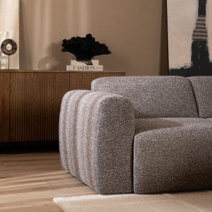 2,5-zitsbank Maine in bruin-grijze bouclé, sfeer- en detailfoto