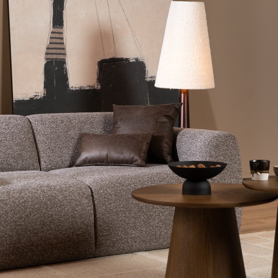 2,5-zitsbank Maine in bruin-grijze bouclé, sfeer- en detailfoto