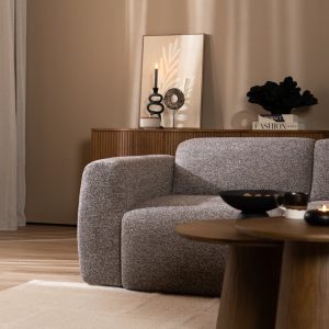 2,5-zitsbank Maine in bruin-grijze bouclé, sfeer- en detailfoto