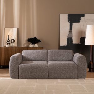 2,5-zitsbank Maine in bruin-grijze bouclé, sfeer- en detailfoto
