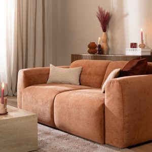 2,5-zitsbank Maine in terracotta gemêleerde stof, sfeer- en detailfoto