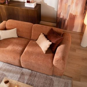 2,5-zitsbank Maine in terracotta gemêleerde stof, sfeer- en detailfoto