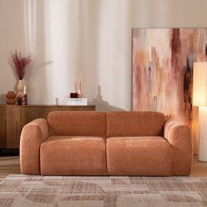 2,5-zitsbank Maine in terracotta gemêleerde stof, sfeer- en detailfoto
