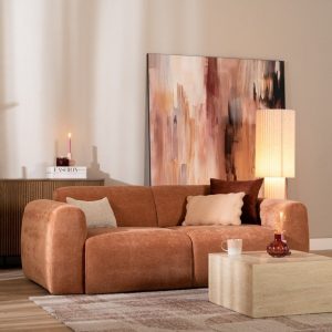 2,5-zitsbank Maine in terracotta gemêleerde stof, sfeer- en detailfoto
