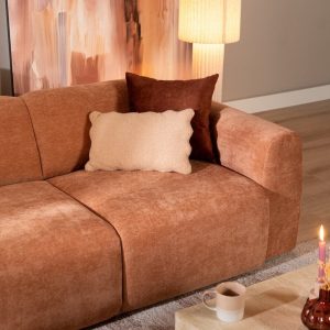 2,5-zitsbank Maine in terracotta gemêleerde stof, sfeer- en detailfoto