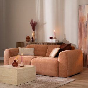 2,5-zitsbank Maine in terracotta gemêleerde stof, sfeer- en detailfoto