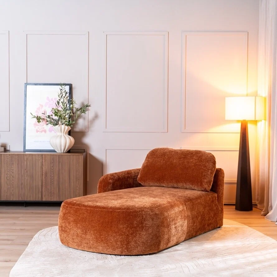Chaise longue Vienna chenille terracotta links - Afbeelding 4
