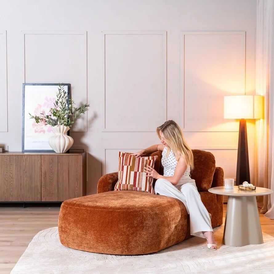 Chaise longue Vienna chenille terracotta links - Afbeelding 3