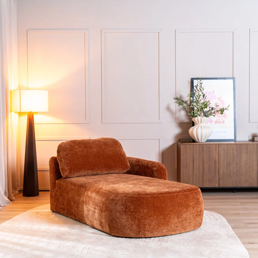 Chaise longue Vienna chenille terracotta rechts - Afbeelding 3