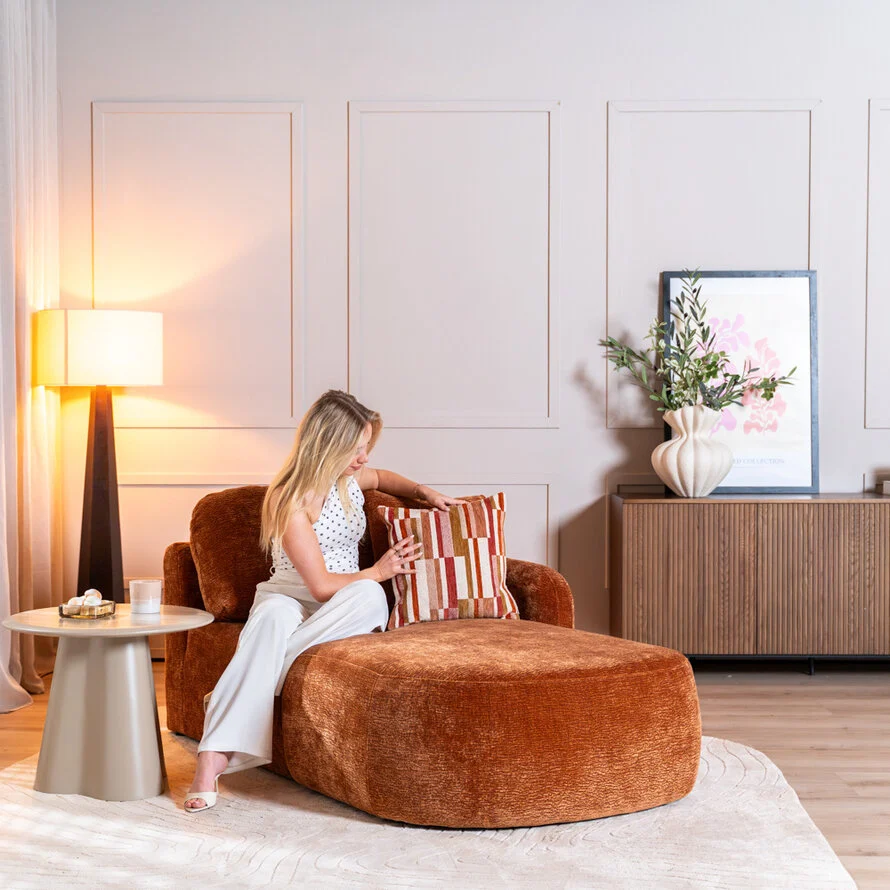 Chaise longue Vienna chenille terracotta rechts - Afbeelding 4