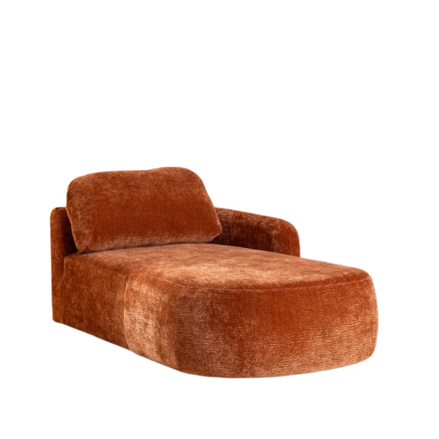 Chaise longue Vienna in terracotta chenille, rechteruitvoering