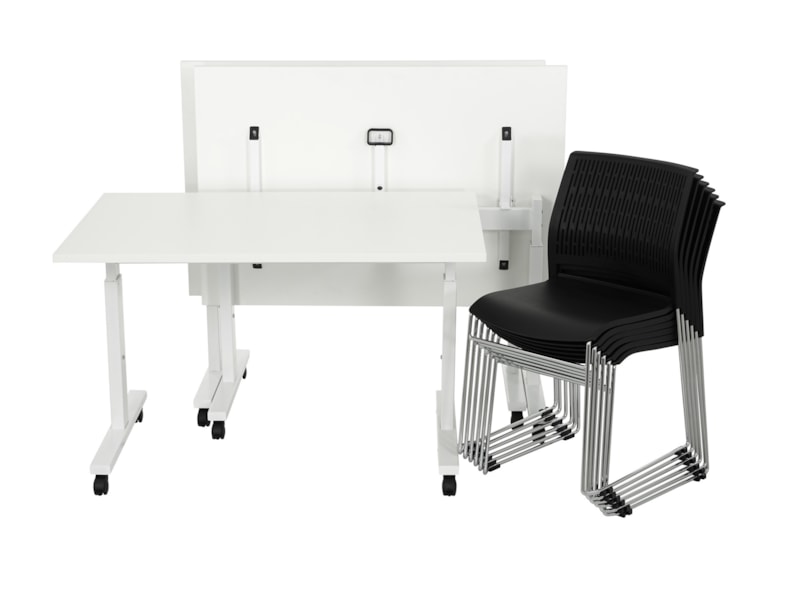 TUBE witte klaptafel 120x80 cm met wit frame, verrijdbaar en inklapbaar; stoelen niet inbegrepen