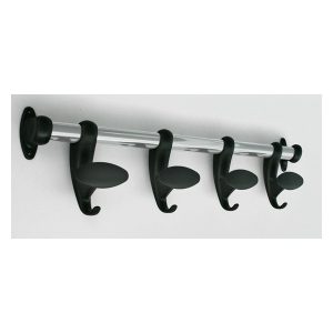 Caimi Hook wandkapstok 1564-N met vier zwarte dubbele haken en verchroomde stang