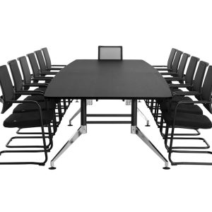 SIGN bootvormige vergadertafel 440x140 cm zwart met chroom voeten - Afbeelding 5