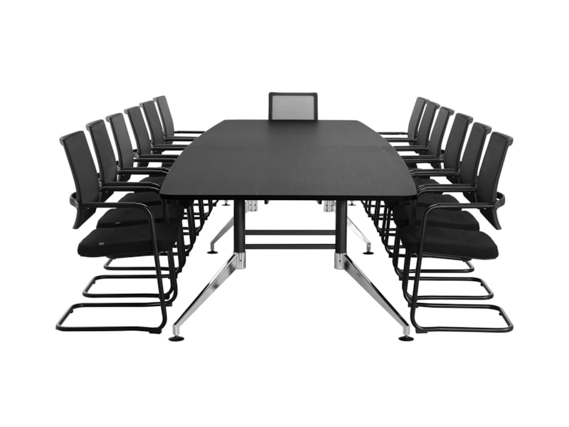 SIGN bootvormige vergadertafel 440x140 cm zwart met chroom voeten - Afbeelding 5