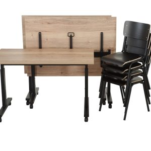 TUBE klaptafel 140x80 cm eiken bladkleur zwart frame; stoelen niet inbegrepen