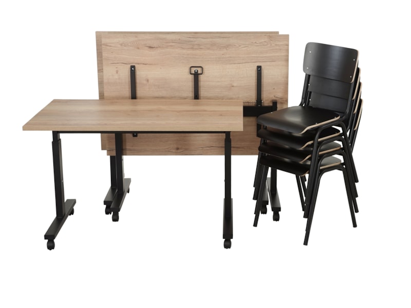 TUBE klaptafel 140x80 cm eiken bladkleur zwart frame; stoelen niet inbegrepen