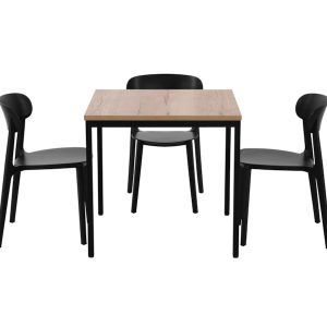 PRIME kantinetafel 80 bij 80 cm eiken met zwart frame, stoelen niet inbegrepen